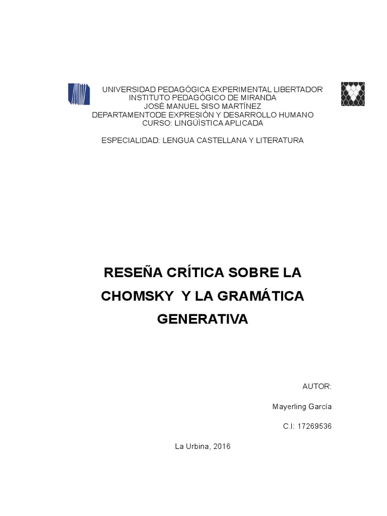 Gramática Generativa De Chomsky Pdf Artes Del Lenguaje Y Comunicación