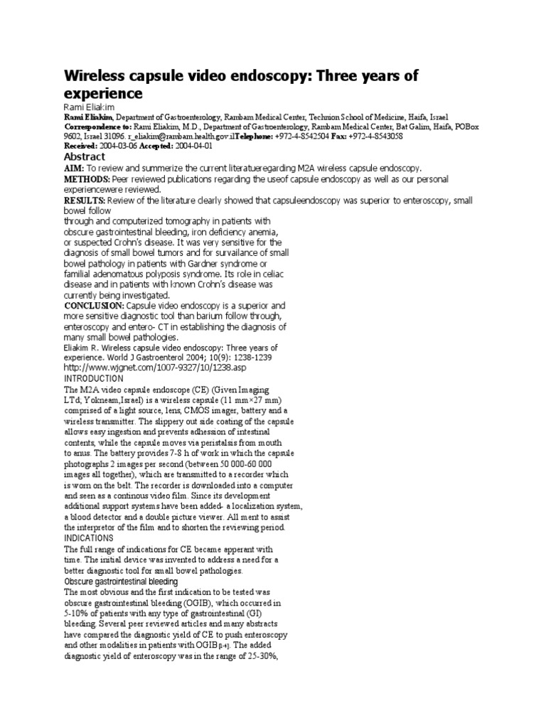 Wireless Capsule Video Endos PDF Crohn's Disease Endoscopy