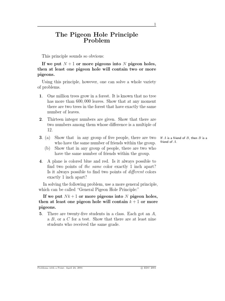 The Pigeon Hole Principle Problem Ifaisafriendofb,Thenbisa Friend Of A Algorithms