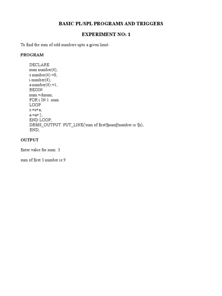 PL/SPL Programs for Basic Operations | PDF | Data Management | Areas Of ...