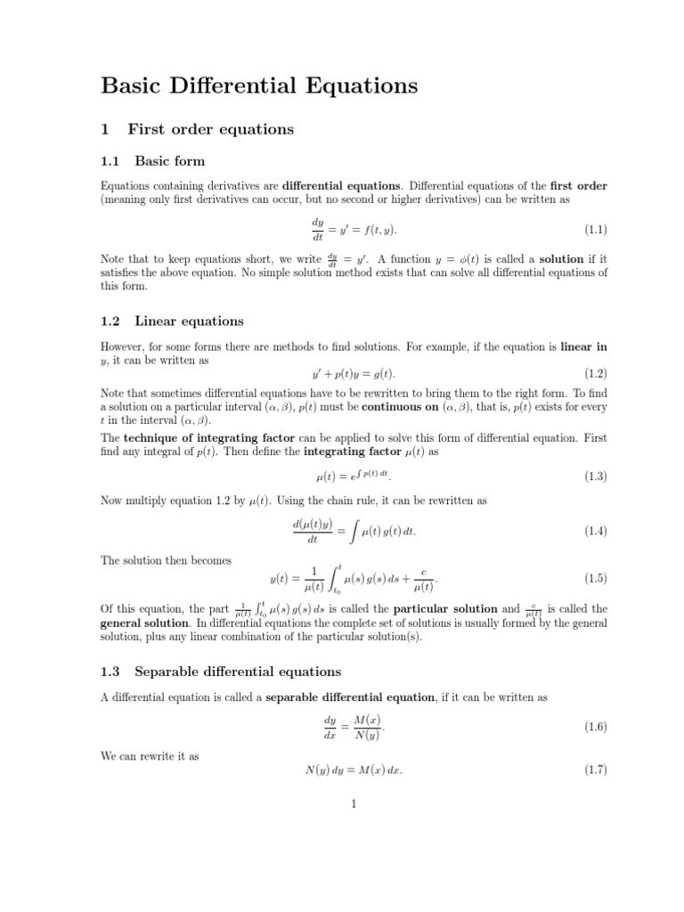 Basic Differential Equations | Ordinary Differential Equation | Equations