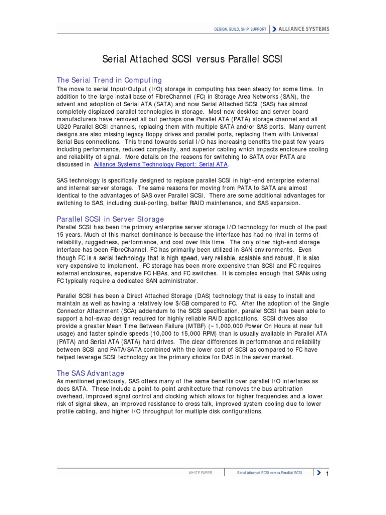 Serial Attached SCSI Versus Parallel SCSI The Serial Trend in