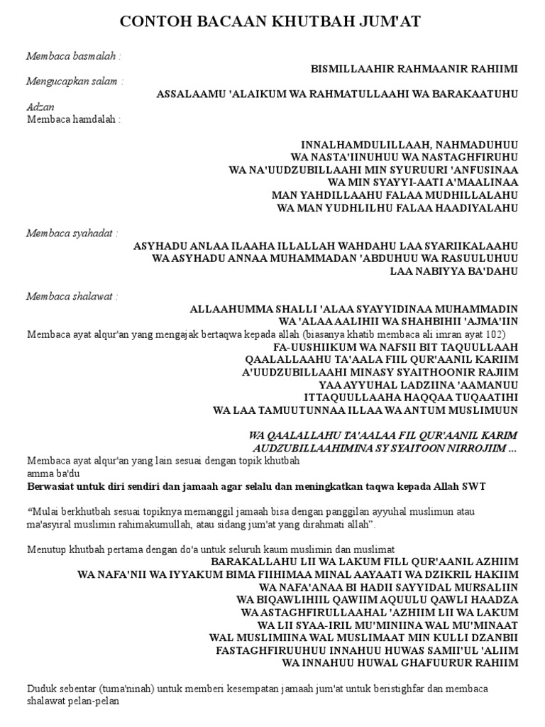 Contoh Bacaan Khutbah Jumat