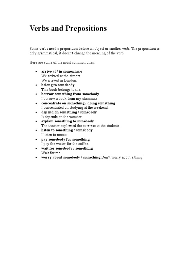 Common Verbs with Prepositions | PDF | Object (Grammar) | Verb
