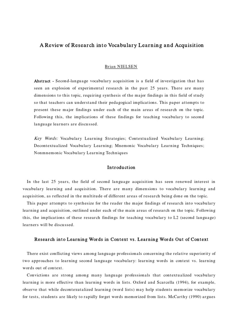 A Review of Research Into Vocabulary Learning and Acquisition | PDF ...