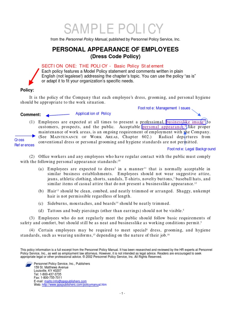 Sample Policy Personal Appearance of Employees PDF Civil Rights