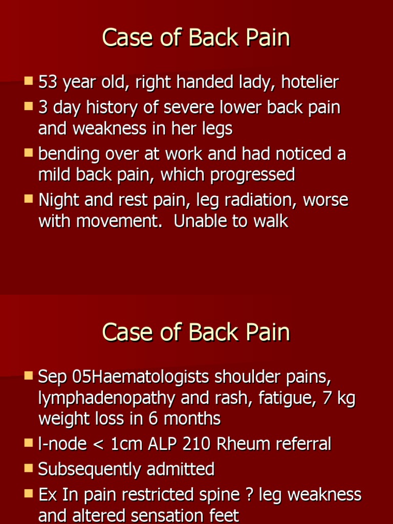 Back Pain Case Study and Analysis | PDF | Osteoporosis | Back Pain