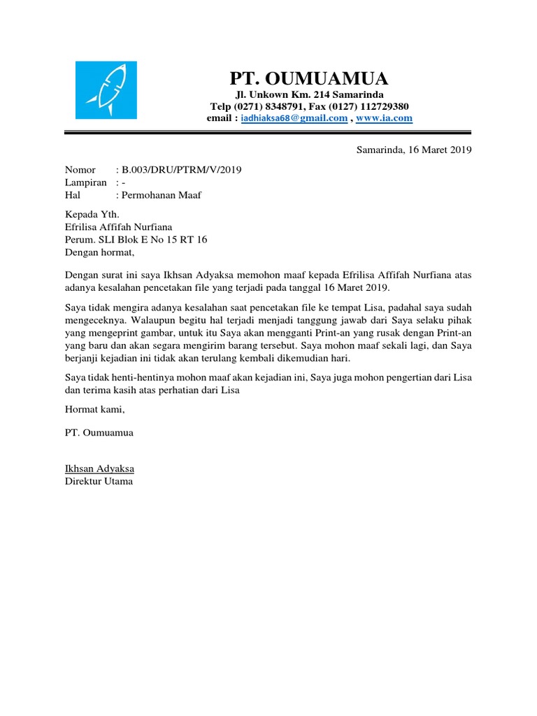 Contoh Surat Permohonan Maaf
