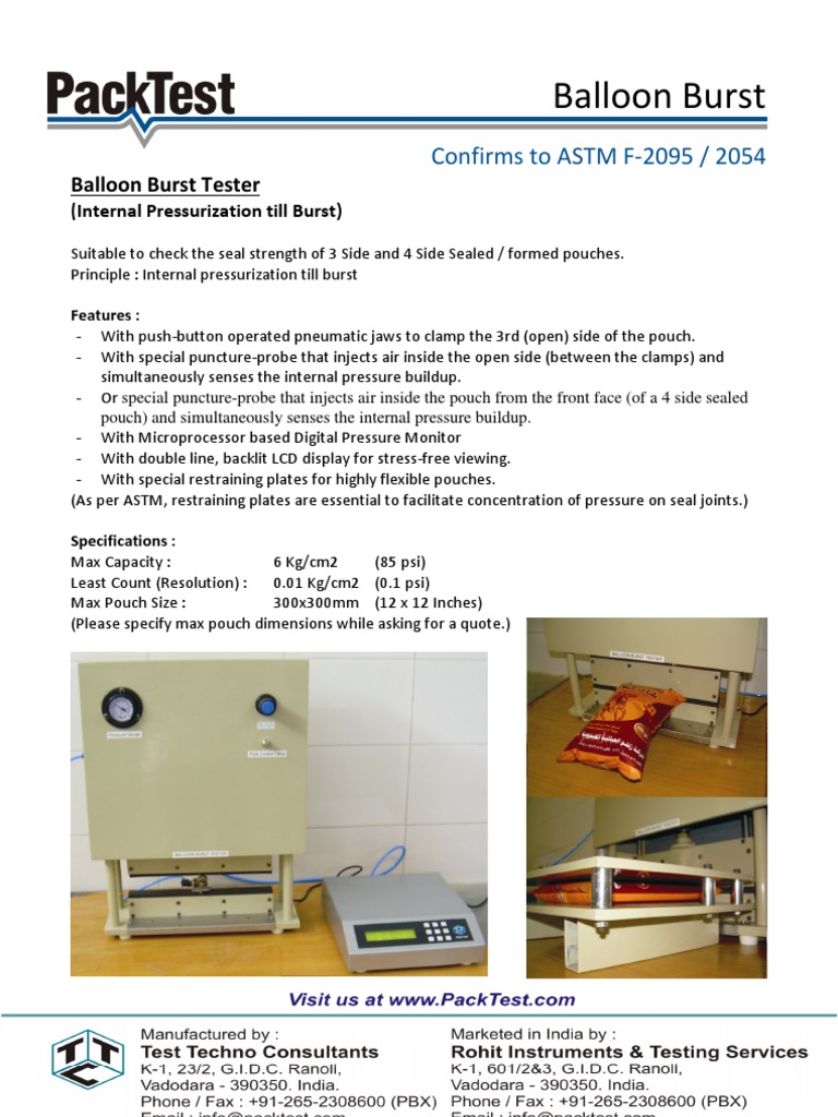 Balloon Burst Tester for Seal Strength | PDF
