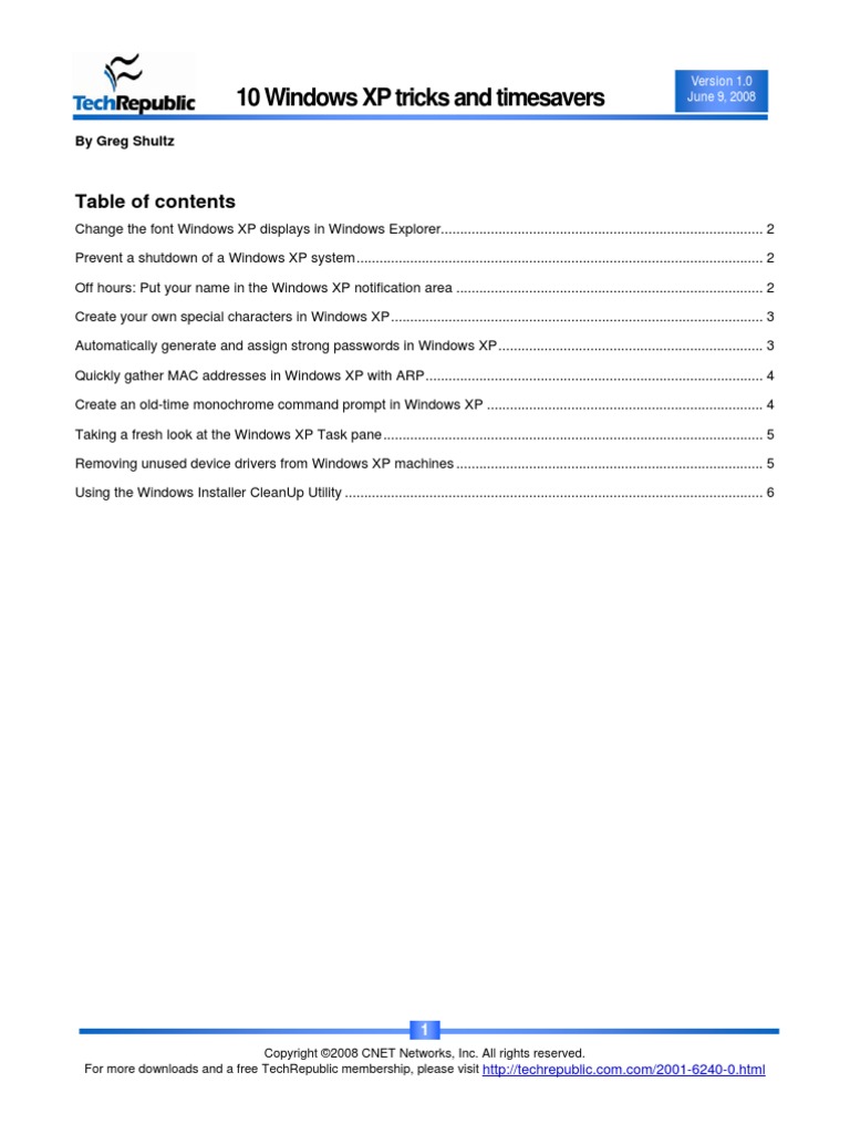 10 Windows XP Tricks and Timesavers: by Greg Shultz | PDF