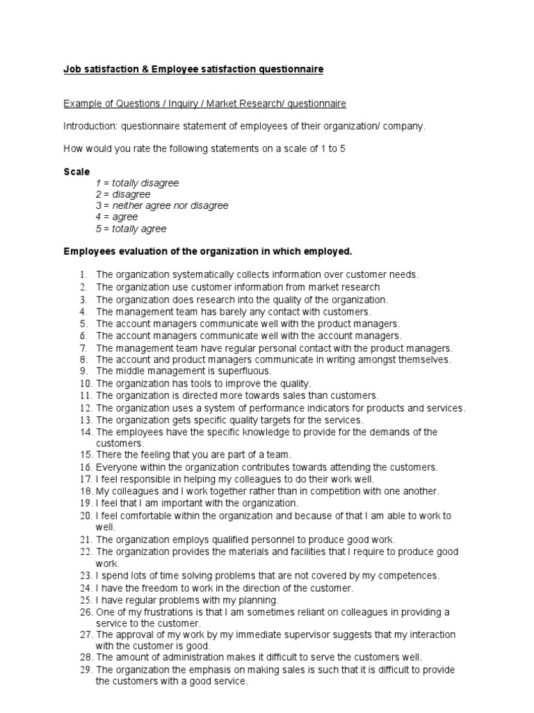 Employee Job Satisfaction Survey | PDF | Questionnaire | Job Satisfaction