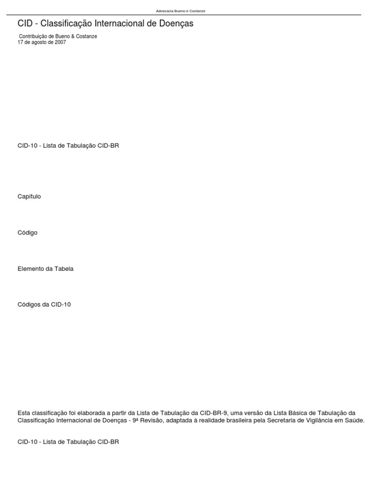 CID - Classificação Internacional de Doenças | PDF | Classificação ...