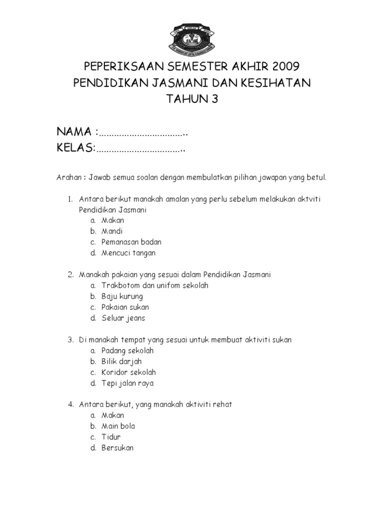 Soalan Pjk Thn 3