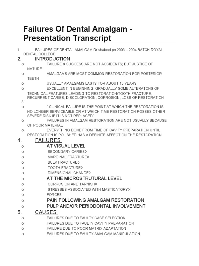 Failures of Dental Amalgam PDF Corrosion Dentistry