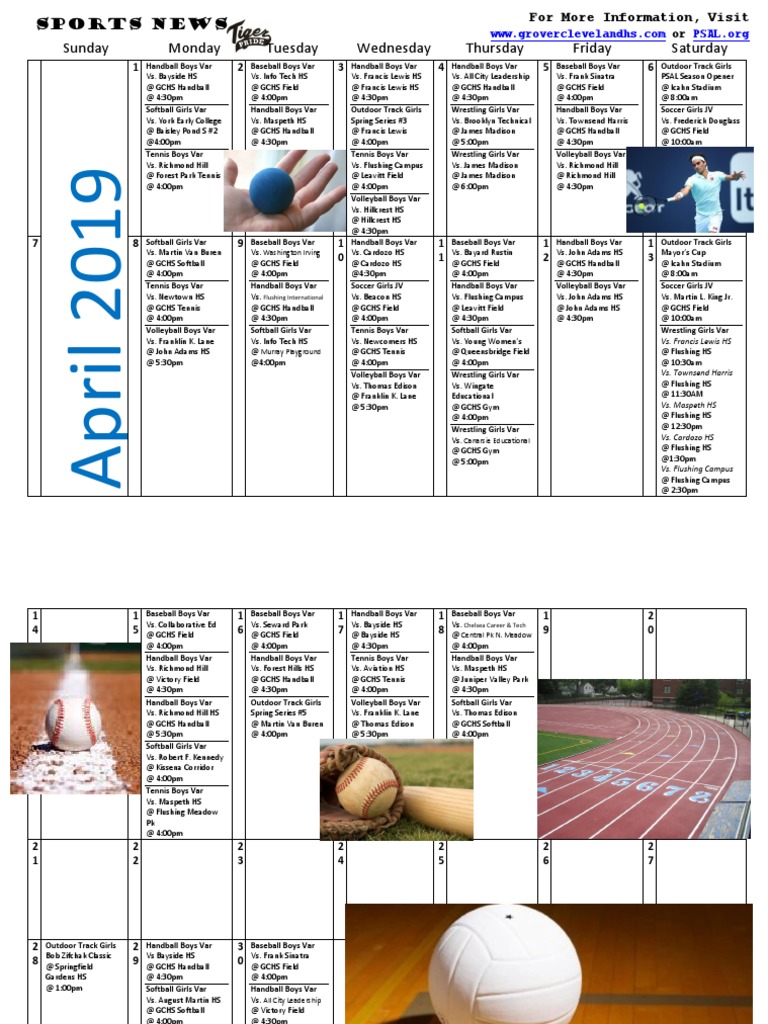 April 2019 Sports Schedule GCHS | PDF | Sports | Leisure