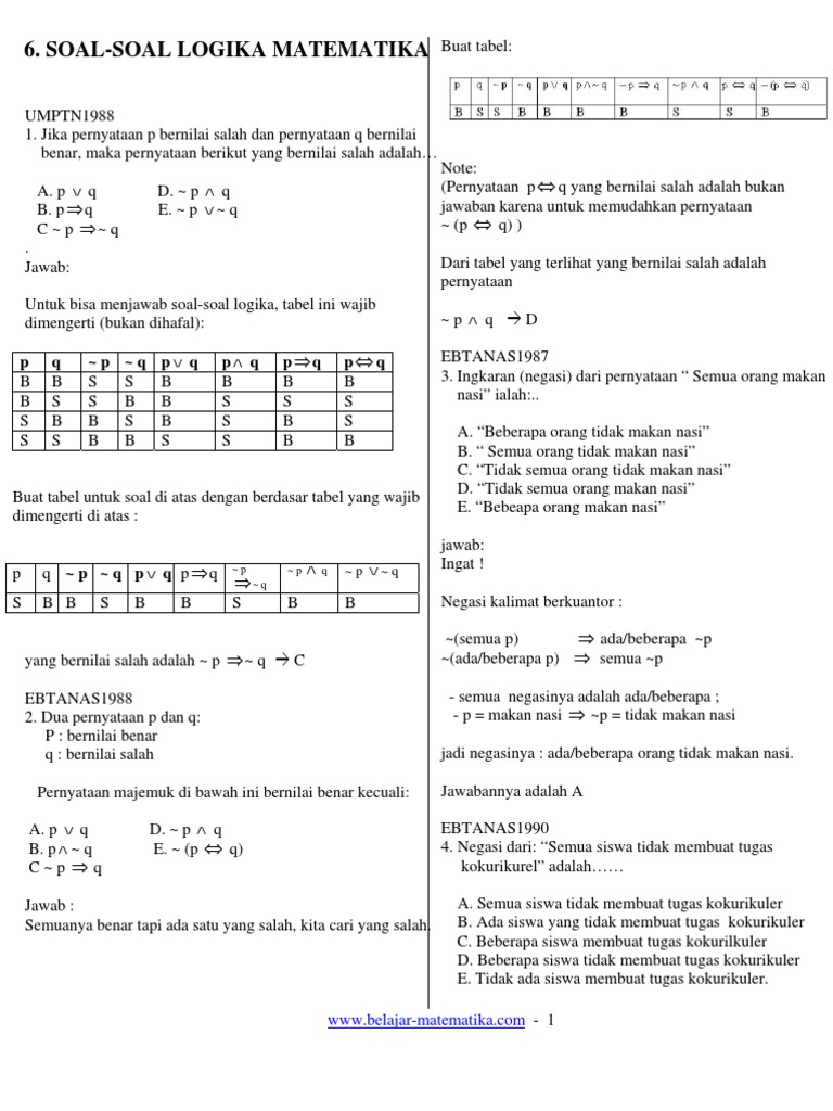 6 Soal Soal Logika Matematika