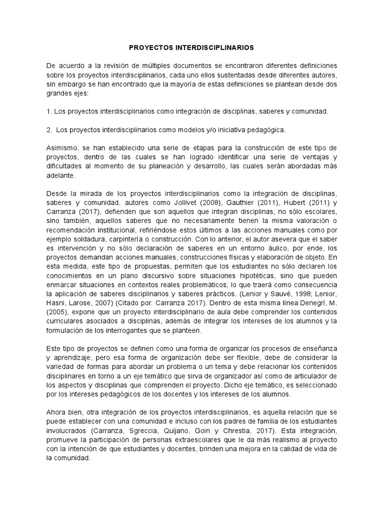 Proyectos Interdisciplinarios en Educación | PDF | Plan de estudios ...