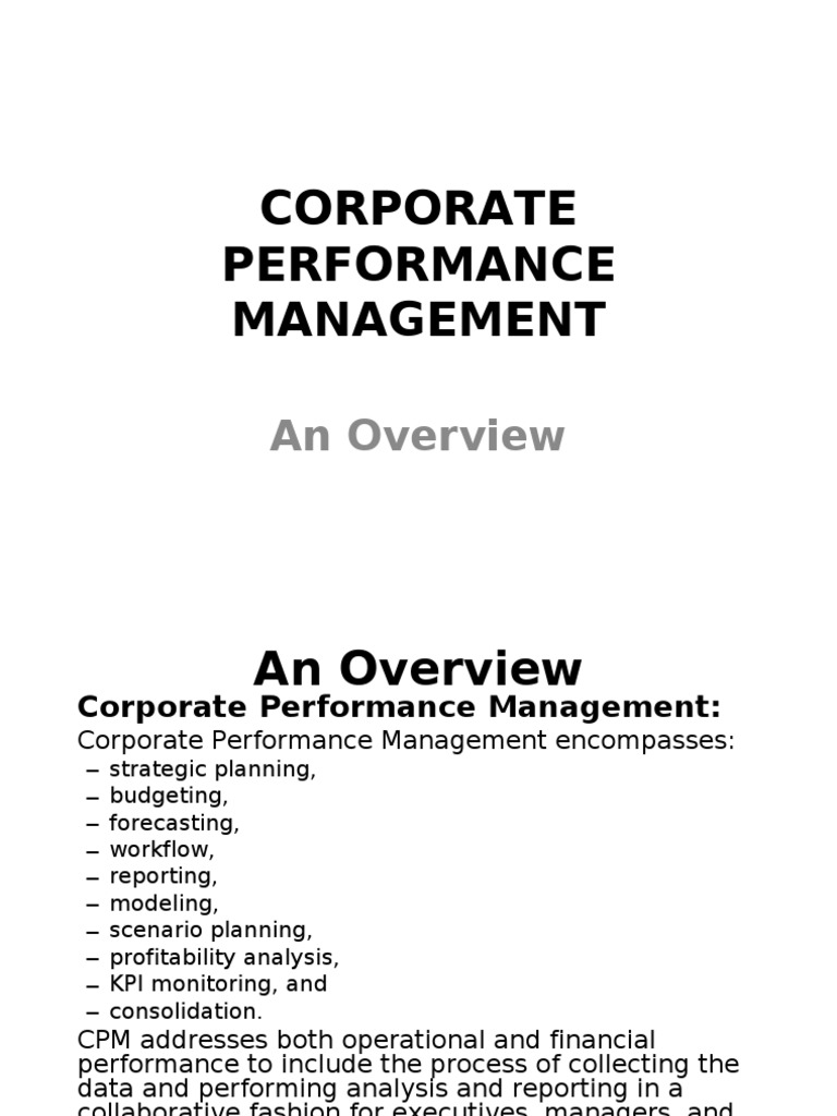 Corporate Performance Management Overview | PDF | Strategic Management ...