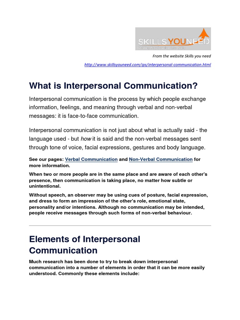 Understanding Interpersonal Communication | PDF | Interpersonal ...