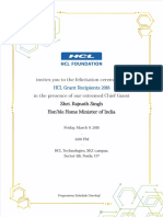 Invites You To The Felicitation Ceremony Of: HCL Grant Recipients 2018