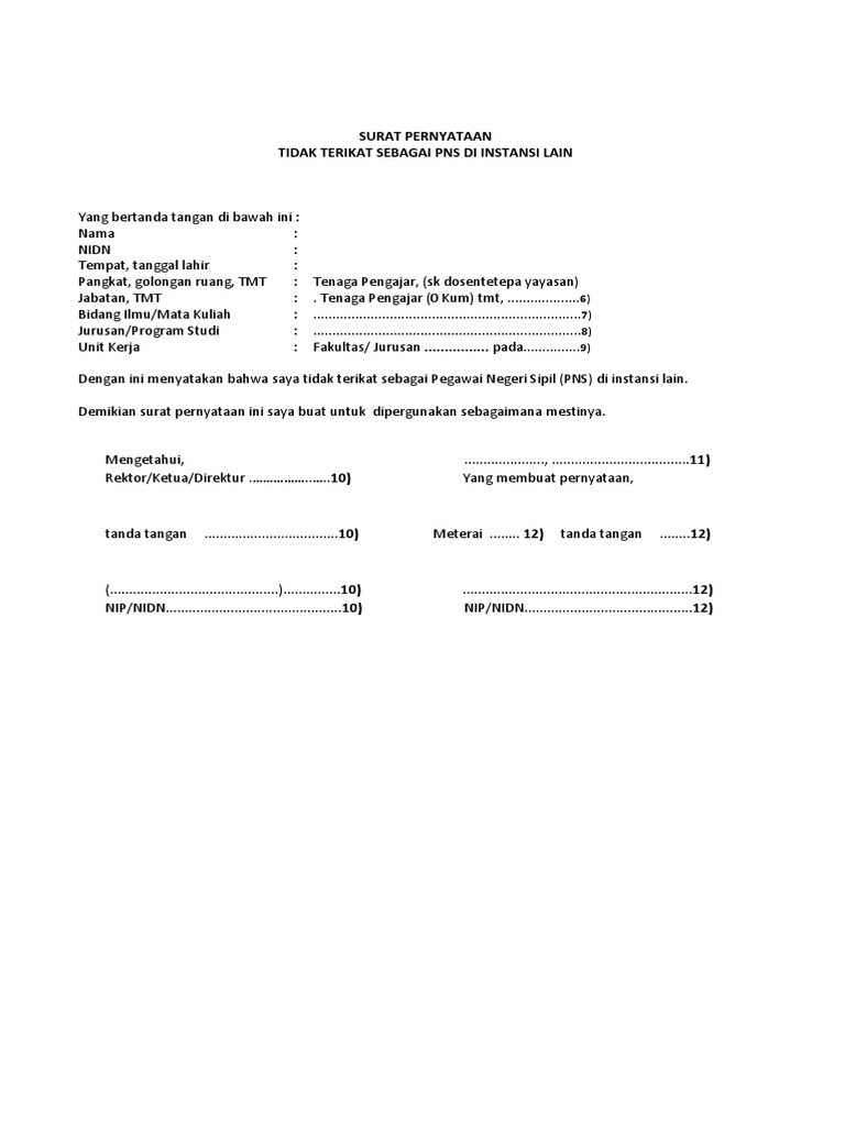 Contoh Surat Pernyataan Tidak Menuntut Diangkat Menjadi Cpns