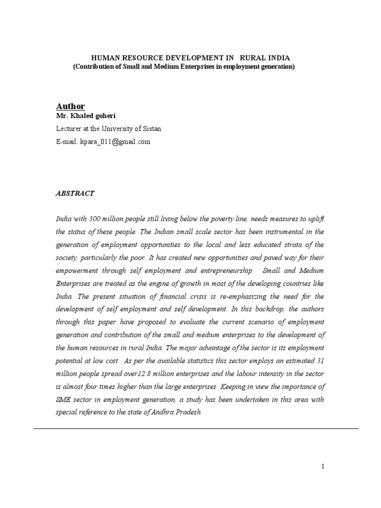SMEs and Rural Employment in India | PDF | Small And Medium Sized ...