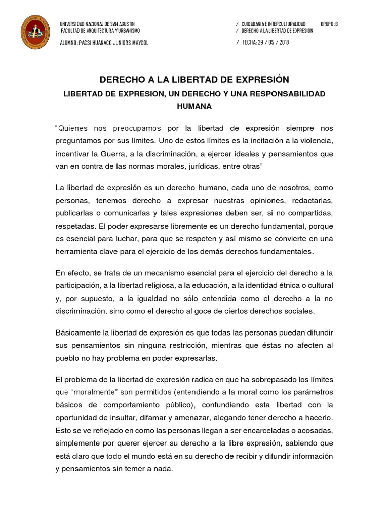 Derecho A La Libertad de Expresión | PDF | Libertad de expresión | Libertad