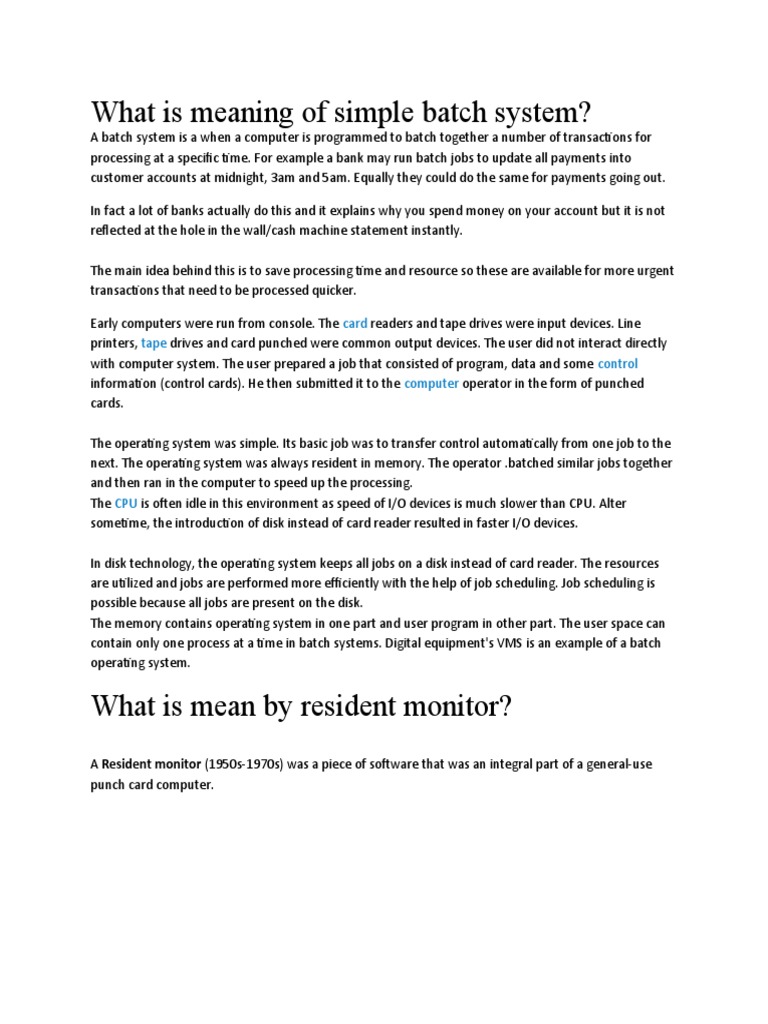 What is meaning of simple batch system