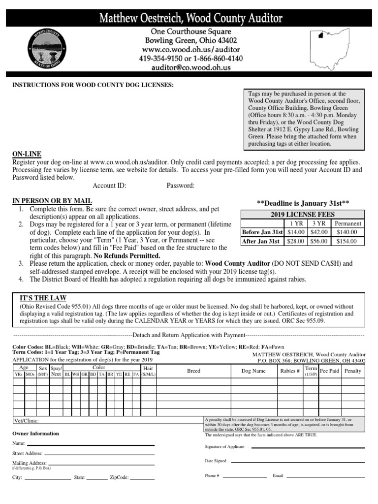 Instructions For Wood County Dog Licenses OnLine PDF Fee