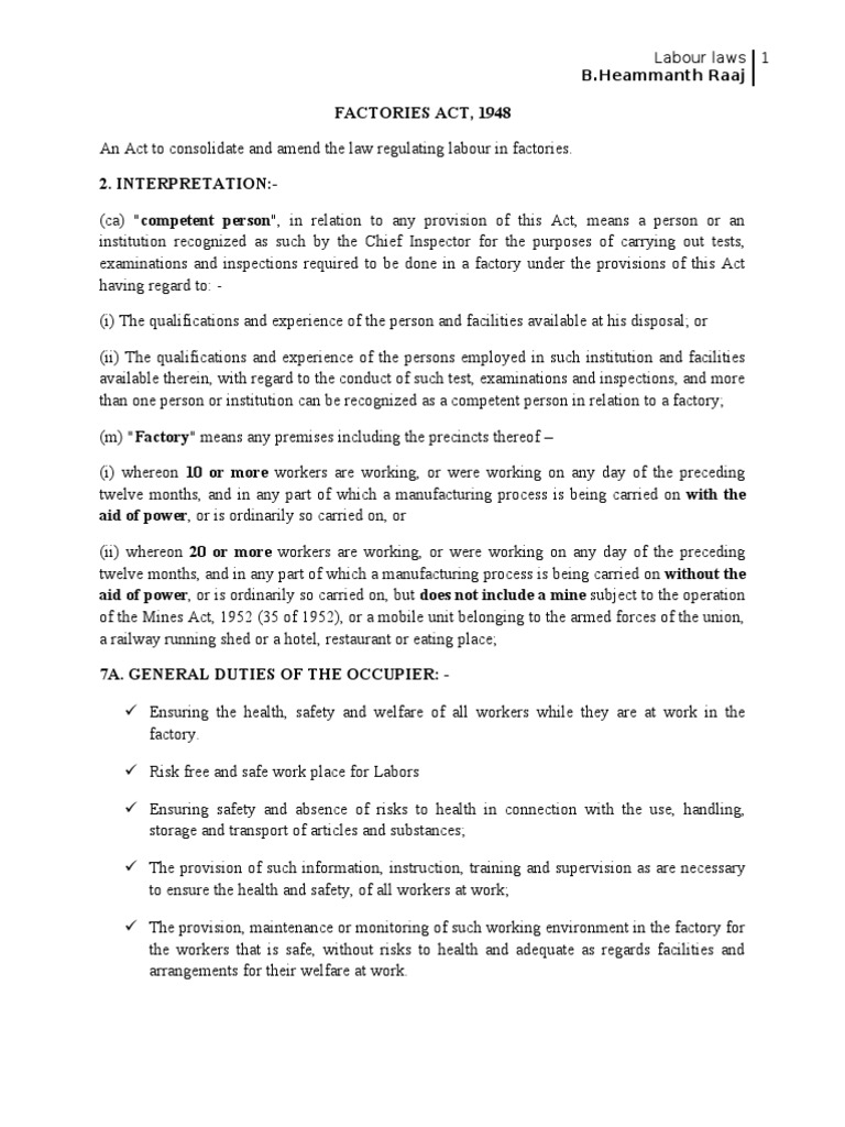 Factories Act | PDF | Overtime | Employment