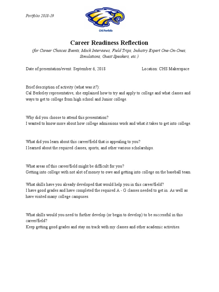 Career Readiness Reflection | PDF | Career & Growth