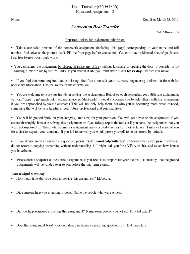 Convection Heat Transfer Homework Guide | PDF | Homework | Branches Of ...