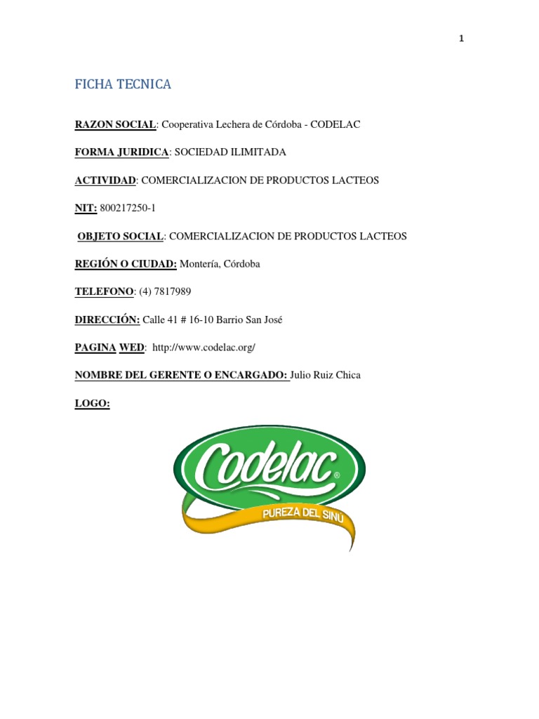 Cooperativa Lechera CODELAC: Productos y Servicios | PDF | Calidad ...