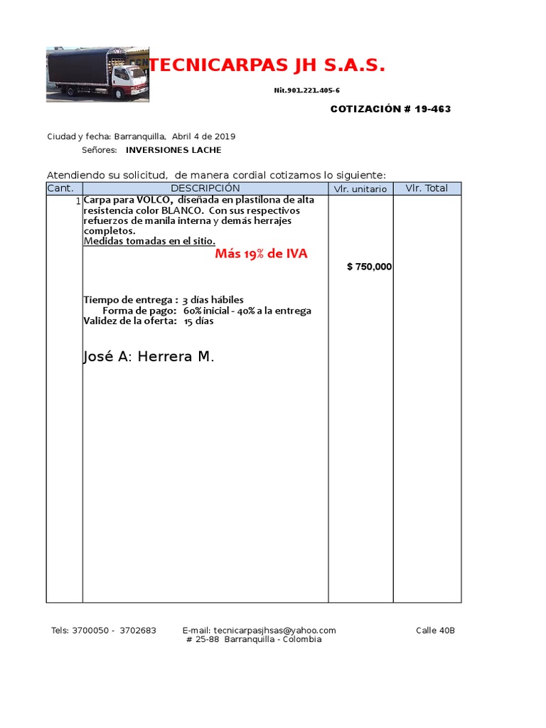 Cotizacion 2019 Inversiones Lache Volco Nva Lna Blanca 19 463