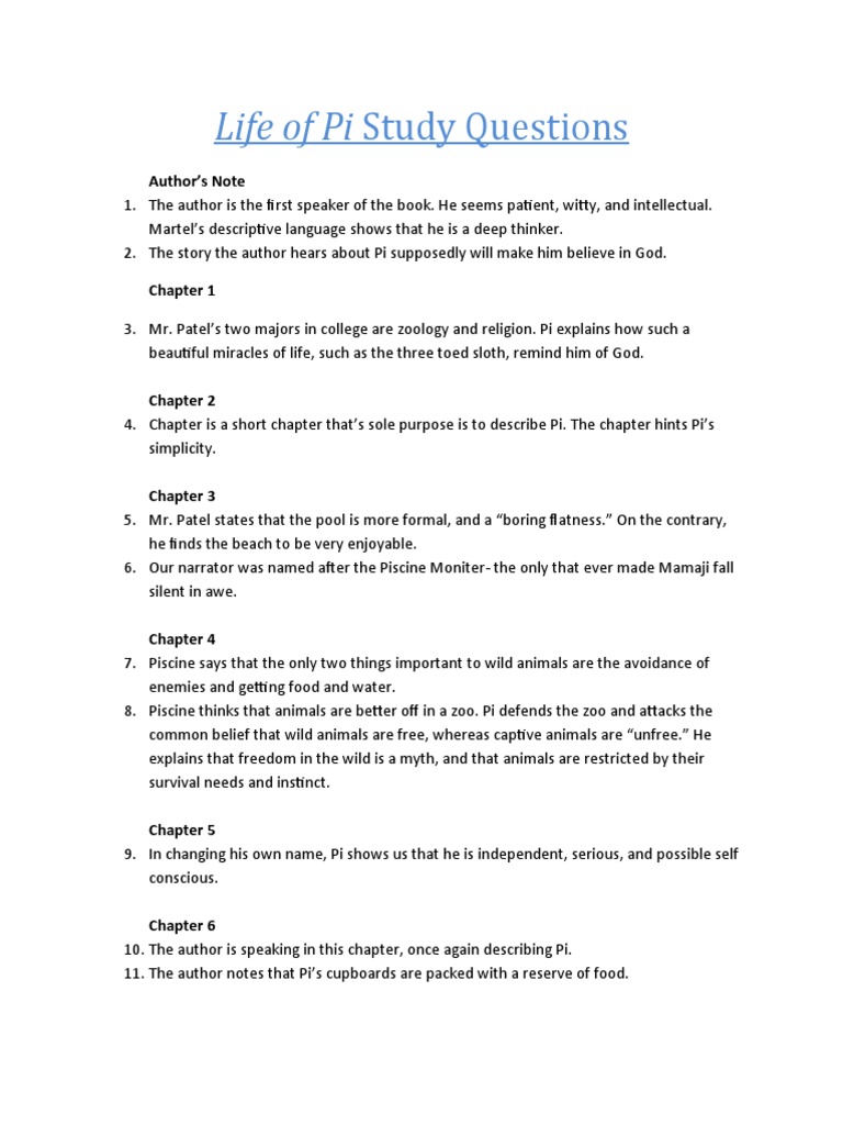 Life of Pi Study Questions | PDF | Prayer | Atheism