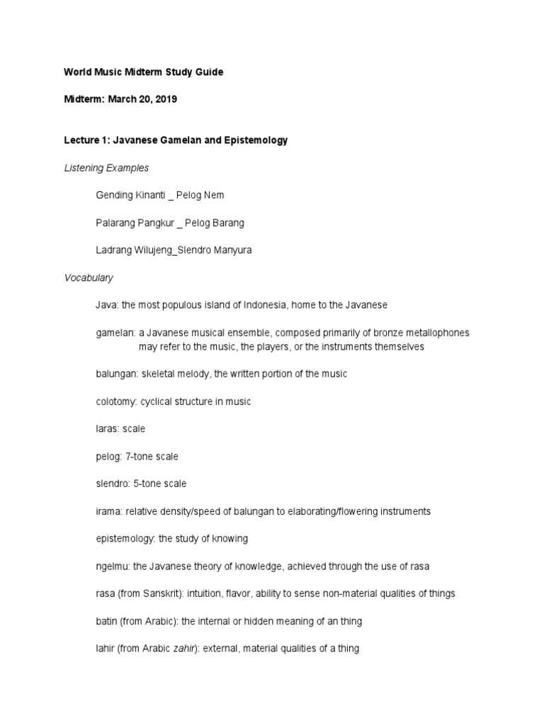 World Music Midterm Review Guide PDF Musical Instruments Music