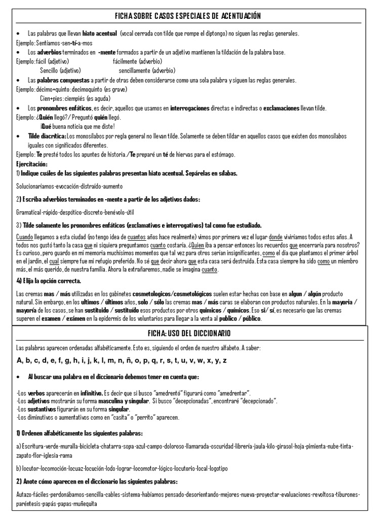 Acentuacion Especial Uso Del Diccionario Pdf Adjetivo Adverbio