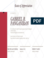 Gabriel R. Panganiban: Certificate of Appreciation