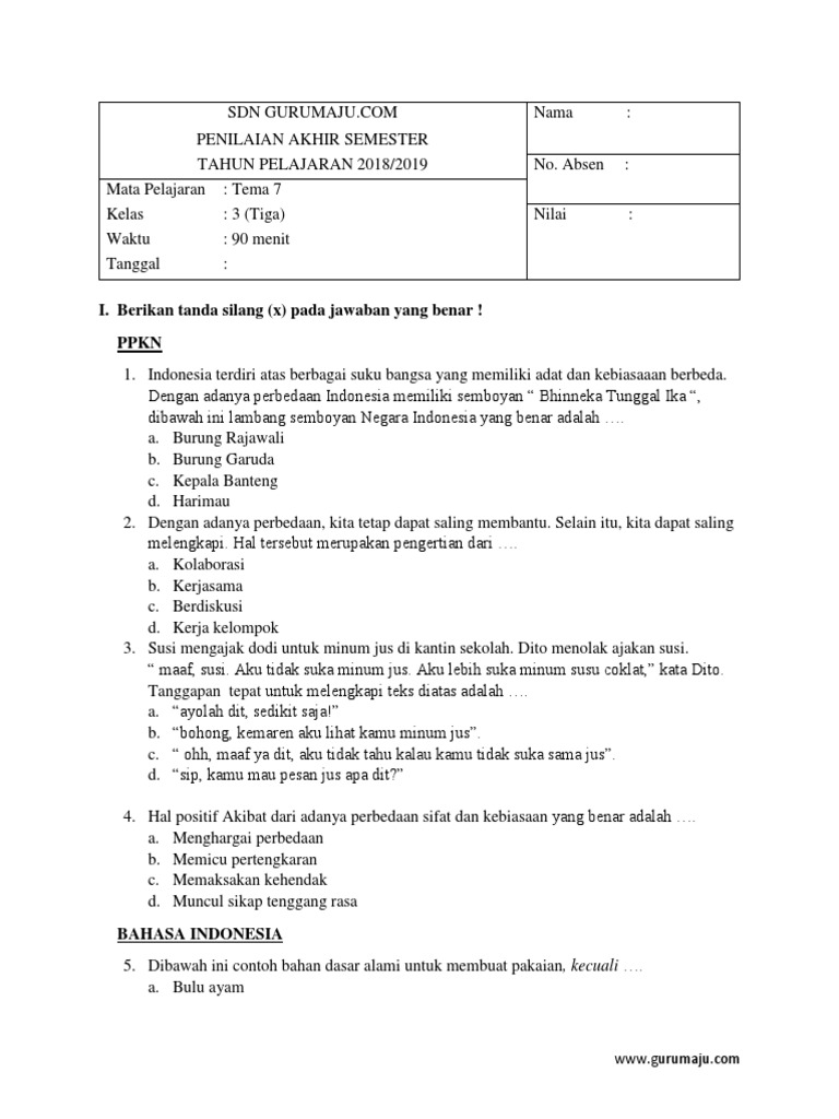 Soal Pas Kelas 3 Tema 7 Docx