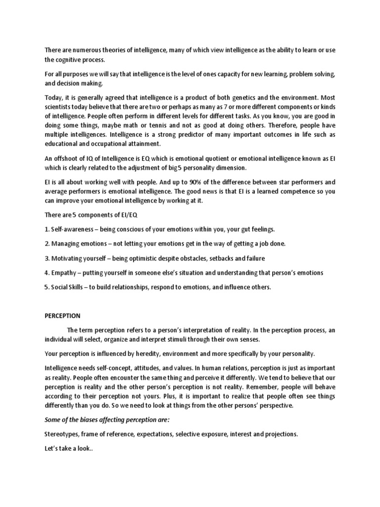 Understanding Intelligence and Perception | PDF | Emotional ...