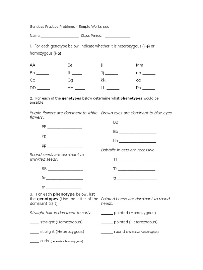 Genetics Practice Problems  PDF  Dominance (Genetics)  Heredity With Genetics Practice Problems Worksheet
