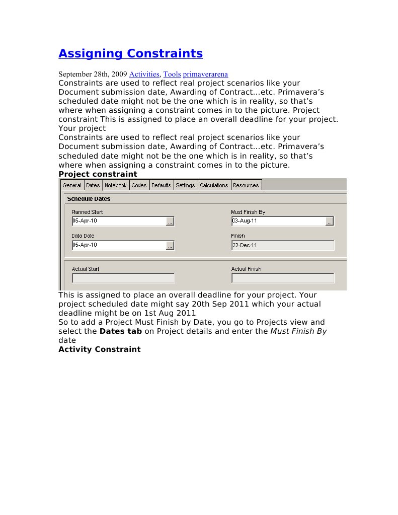 How to Assign Constraints in Primavera | PDF | Computing | Computing ...