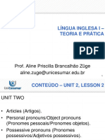 Língua Inglesa I - Teoria E Prática: Prof. Aline Priscilla Brancalhão Züge Aline - Zuge@