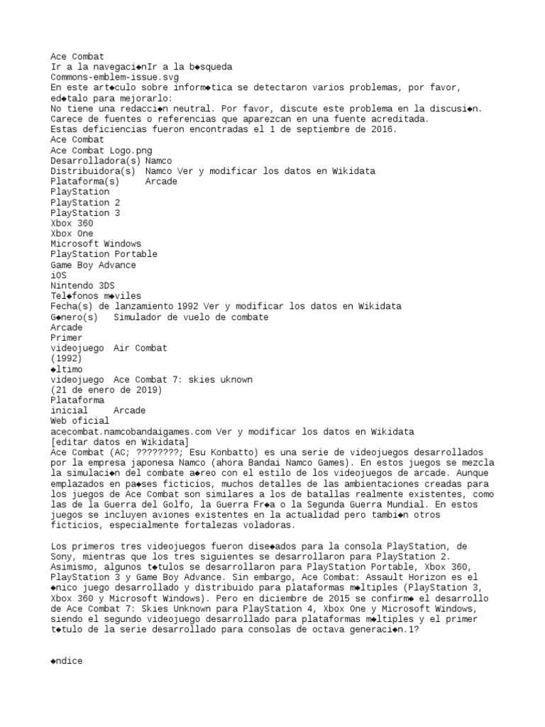 Historia de la serie Ace Combat | PDF