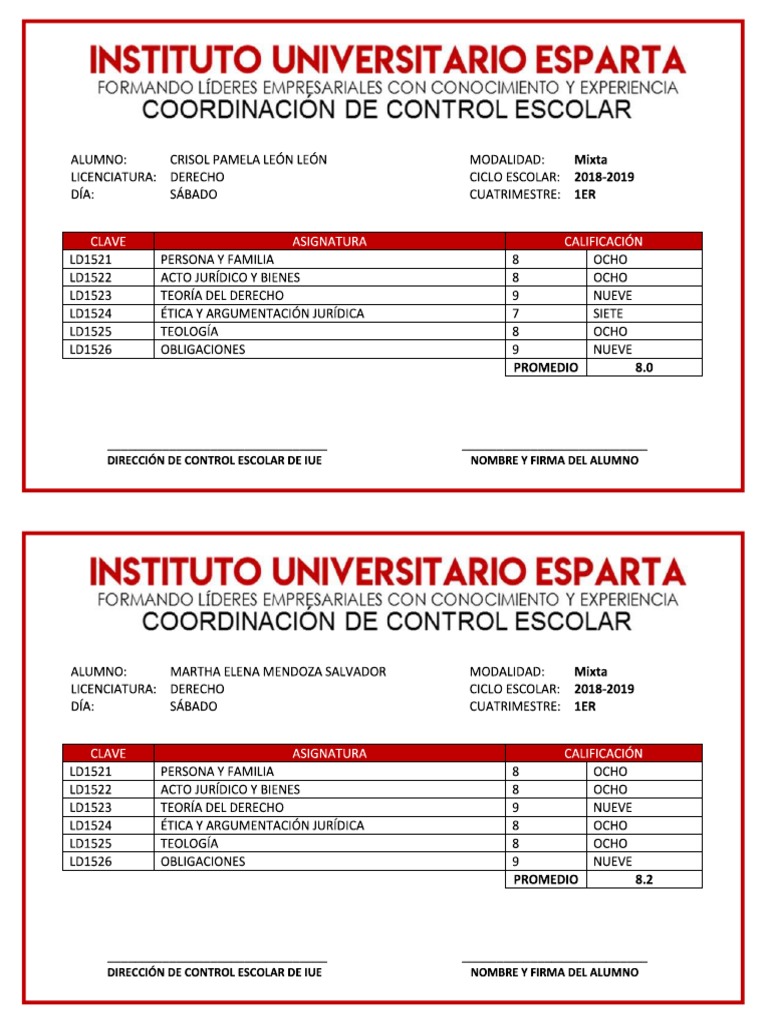 Formato Boleta de Cuatrimestre Derecho PDF PDF