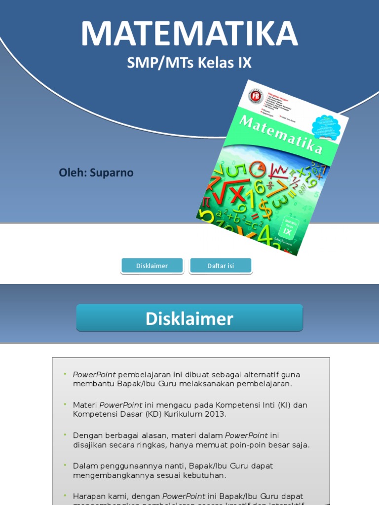 Power Point Pg Pr Matematika Kelas Ix Smp Tahun 2018 Pptx