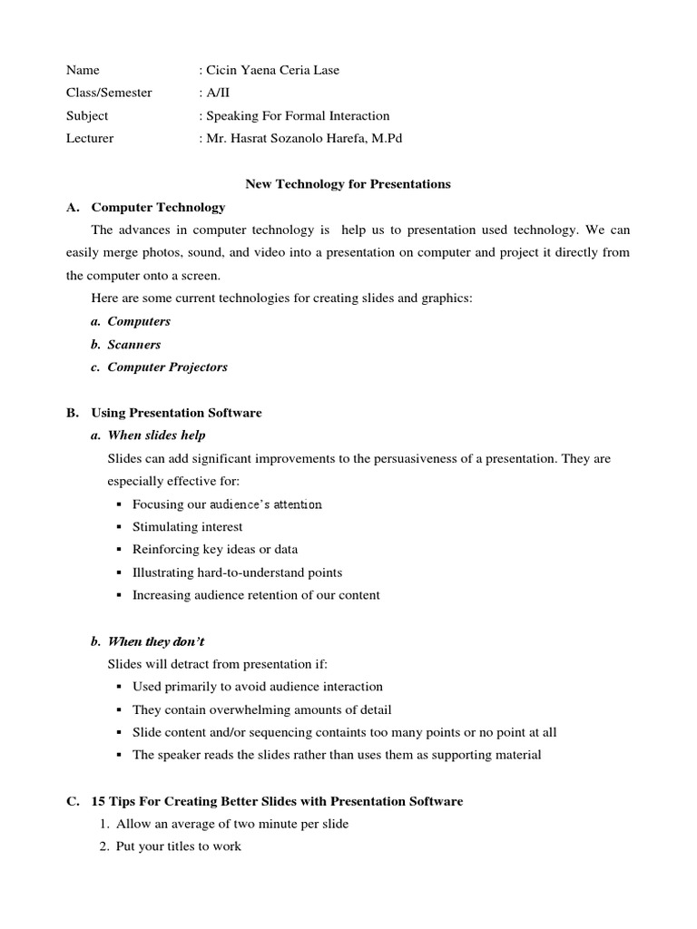 New Technology For Presentations A. Computer Technology | PDF ...