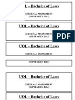 UOL - Bachelor of Laws: Internal Assessment (SEPTEMBER 2014)