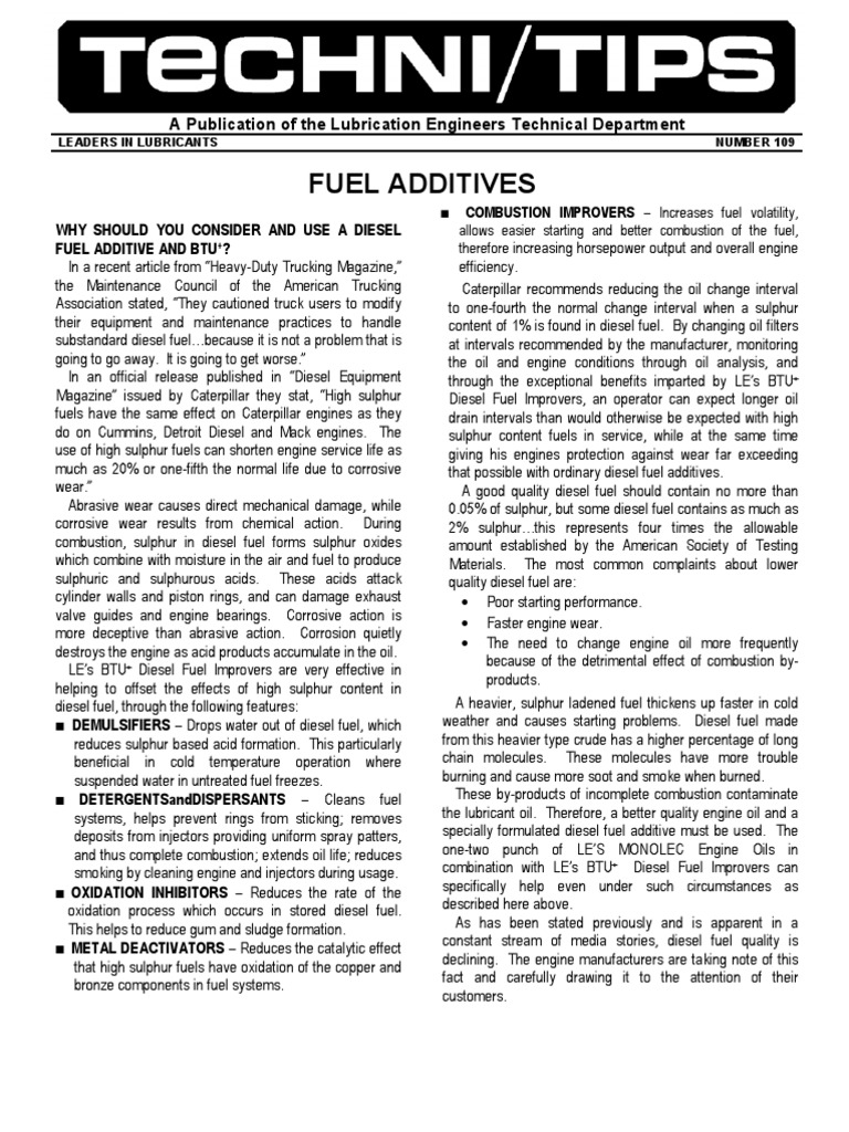 109 Fuel Additives PDF Diesel Engine Internal Combustion Engine