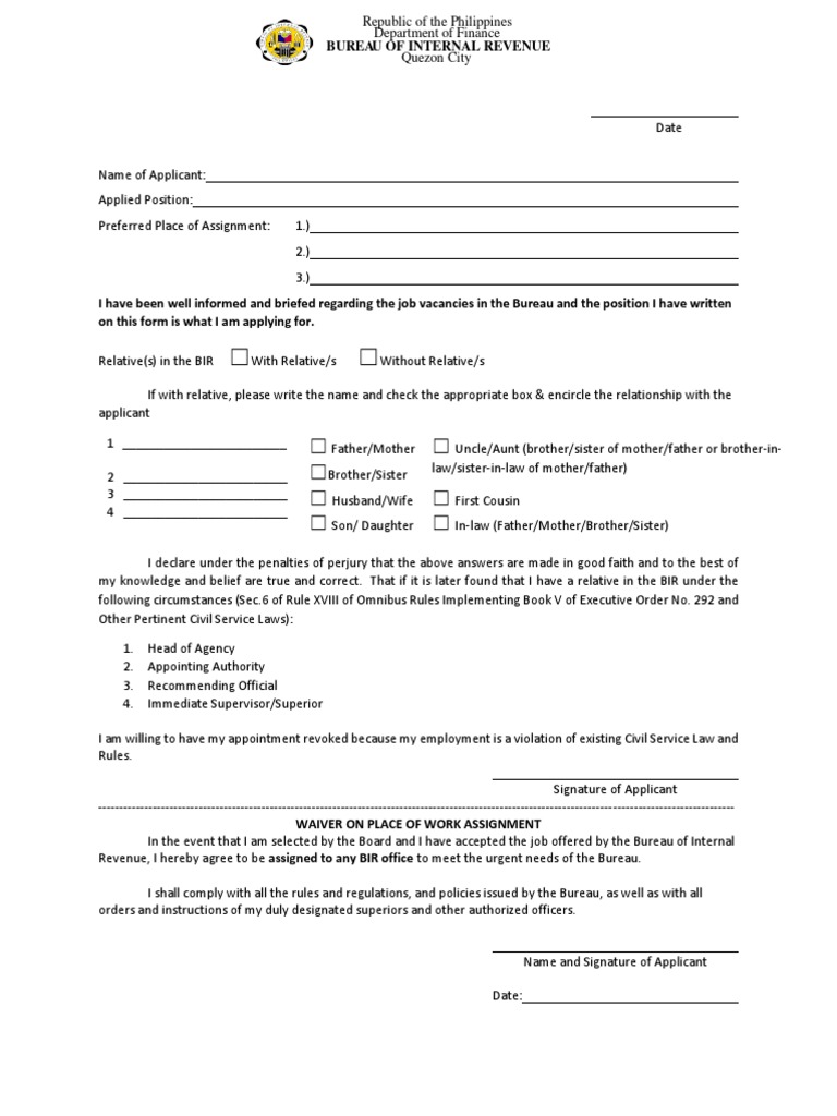 Details Of Relatives Form